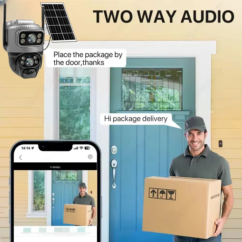 Outdoor 4G Solar Camera 8MP 4K Dual Lens Night Vision PTZ