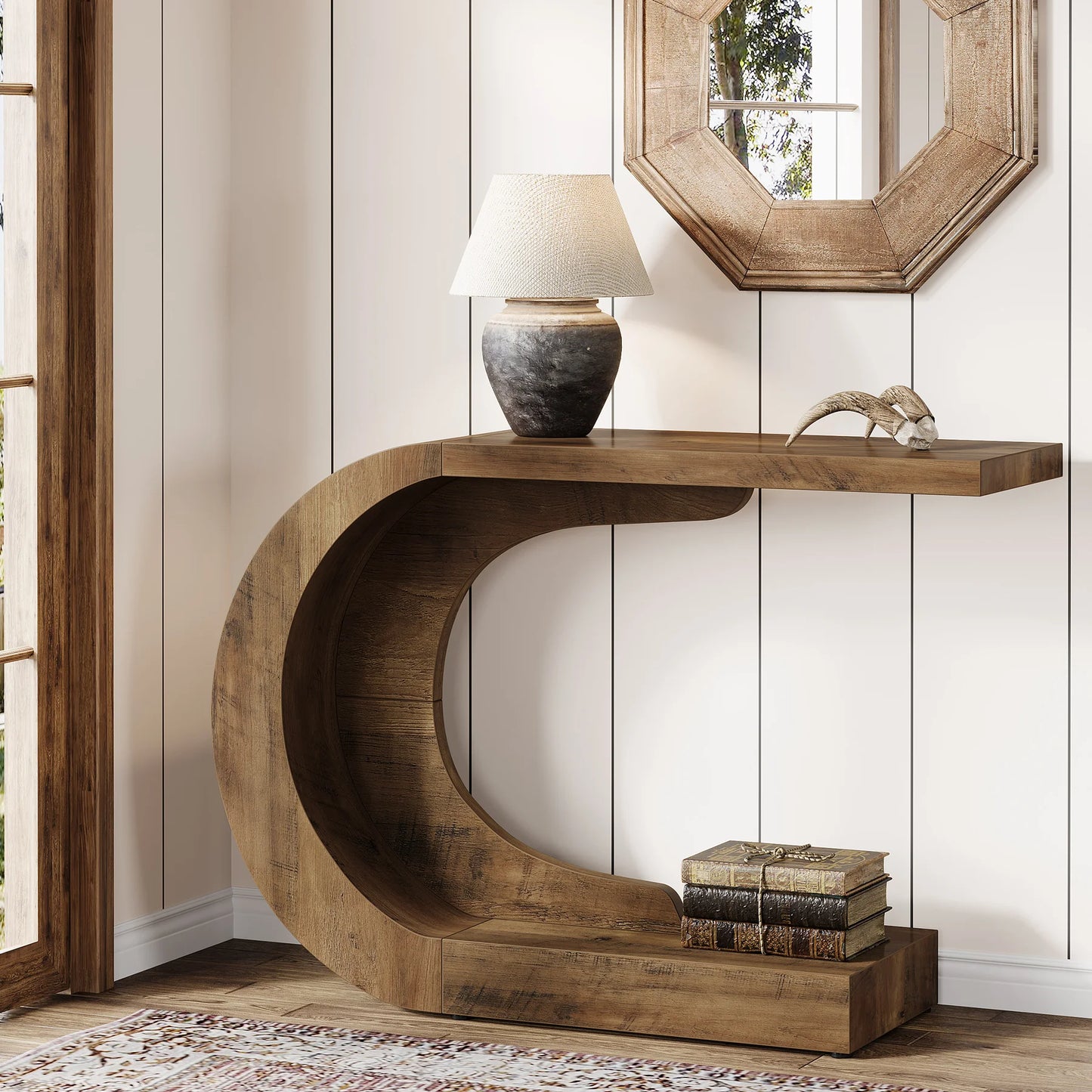 Tribesigns Antique Wood Console Table for Entryway American Country Oval Storage