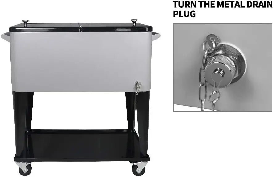 Portable Rolling Cooler 80 Quart Ice Chest Stainless Steel Bottle Opener
