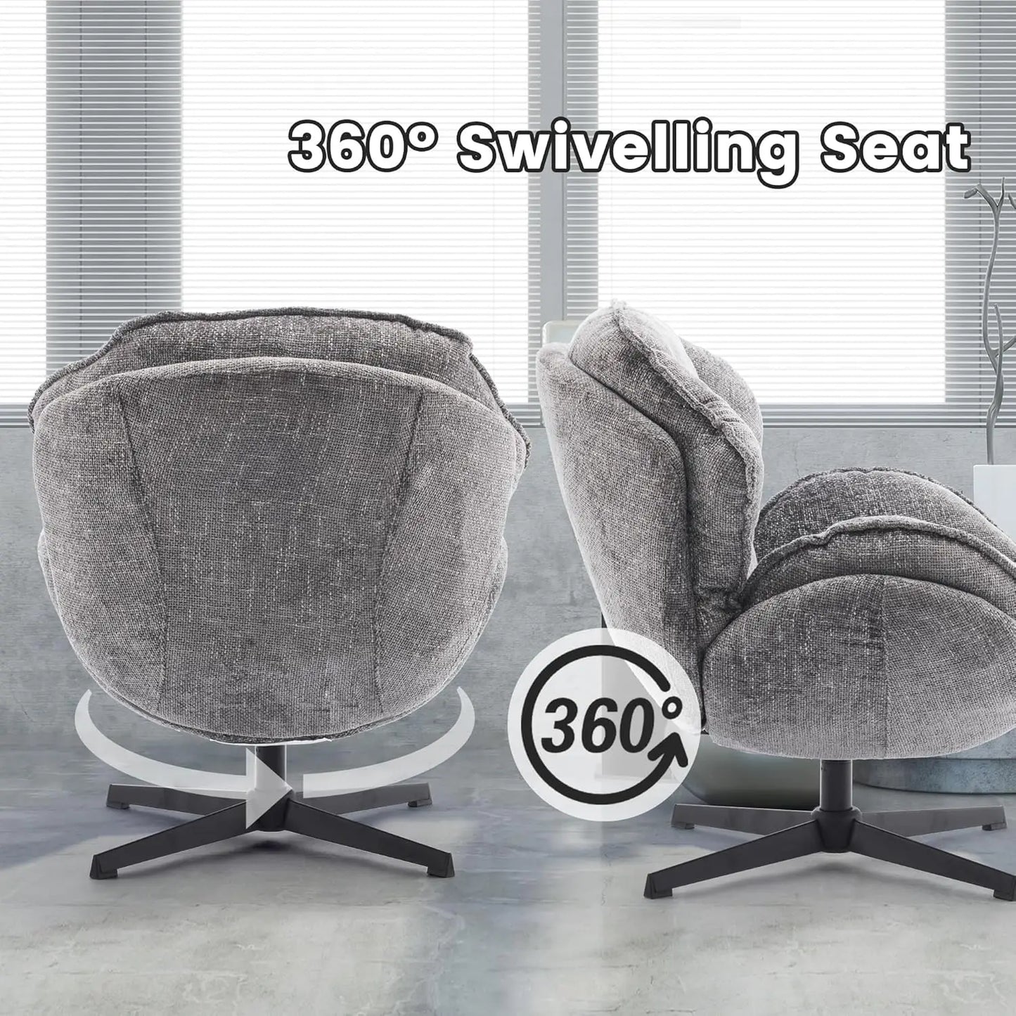 Grey Fabric Upholstered Swivel Accent Chair With Metal Legs