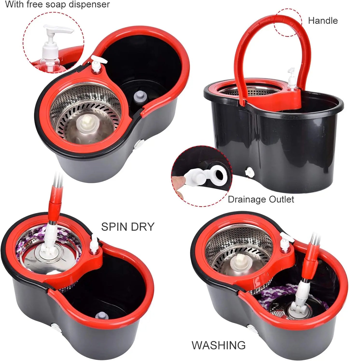 360° Spin Mop Bucket Sets with Wring System for Easy Cleaning