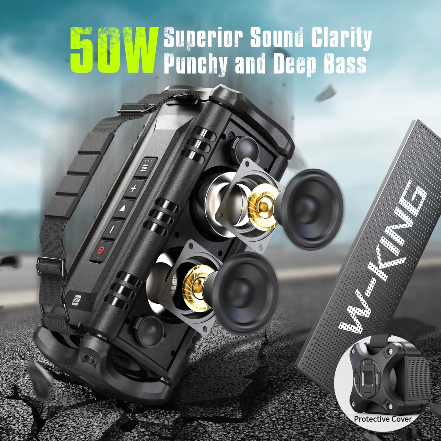 W King Bluetooth Speaker 90 Watt Peak 50 Watt RMS IPX6 Waterproof Loudspeaker