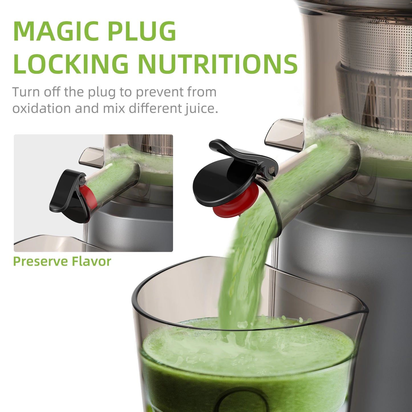 Cold Press Juicer with 75mm Feed Chute, 200W 40-65RPM Powerful Motor Fits Whole Fruits