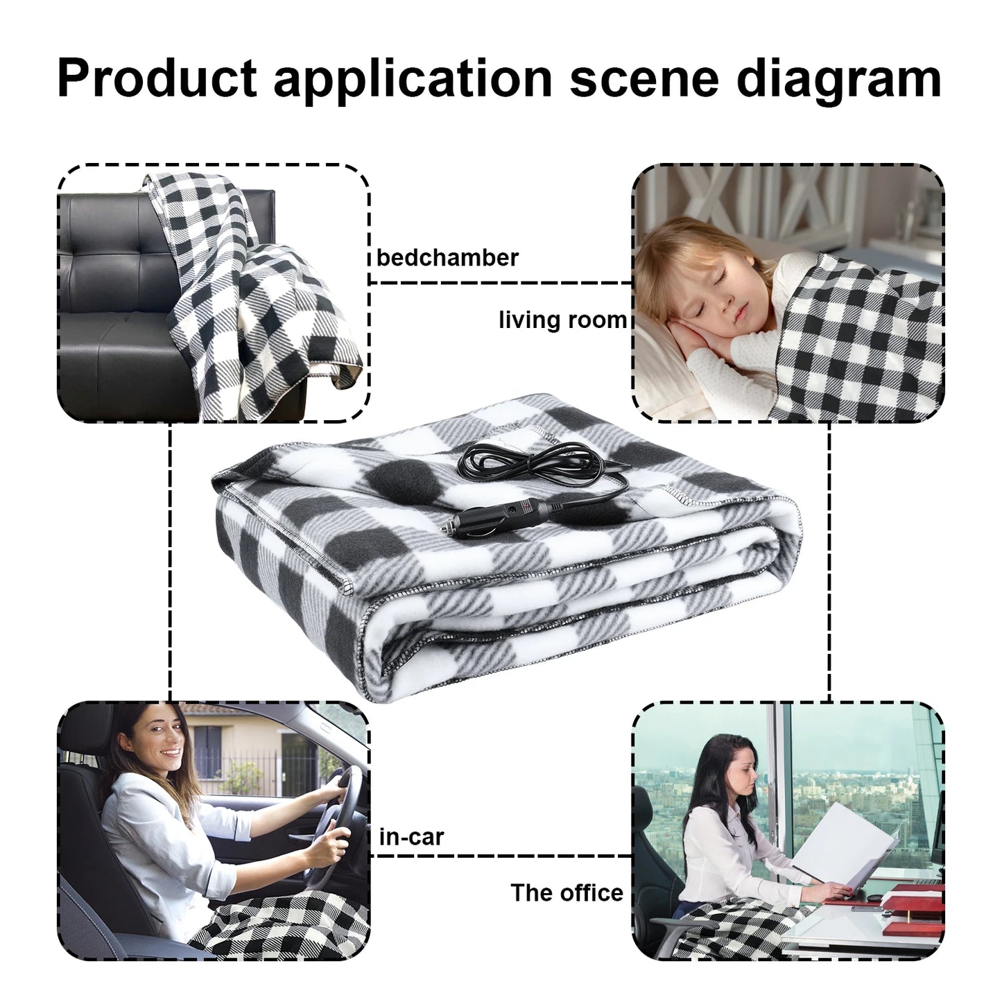 Electric Heated Blanket 12V Car Heating Cushion 150x108cm Portable Warmth for Home and Vehicle