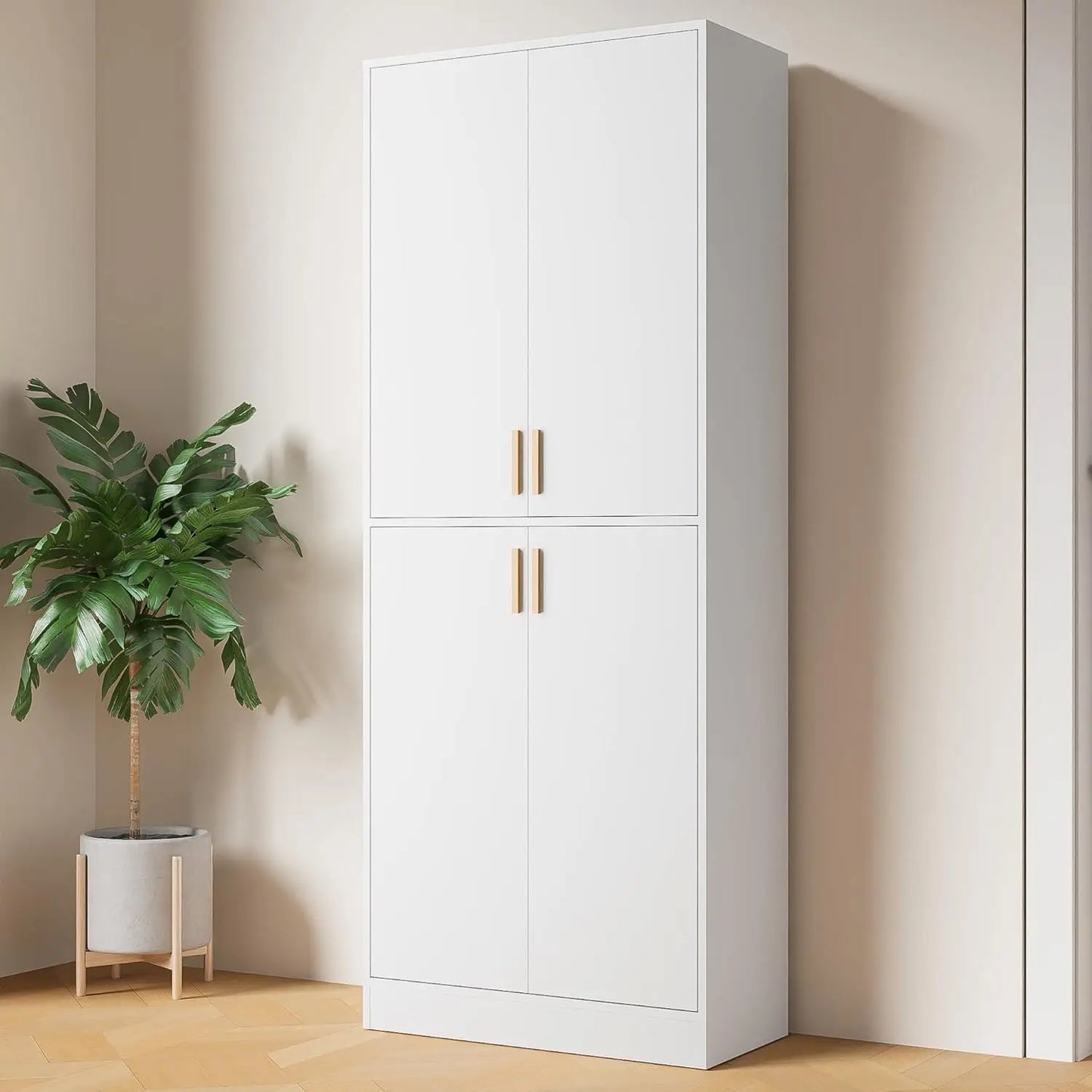 71 Inch Tall Modern Wood Kitchen Pantry Cabinet With Four Doors And Shelves