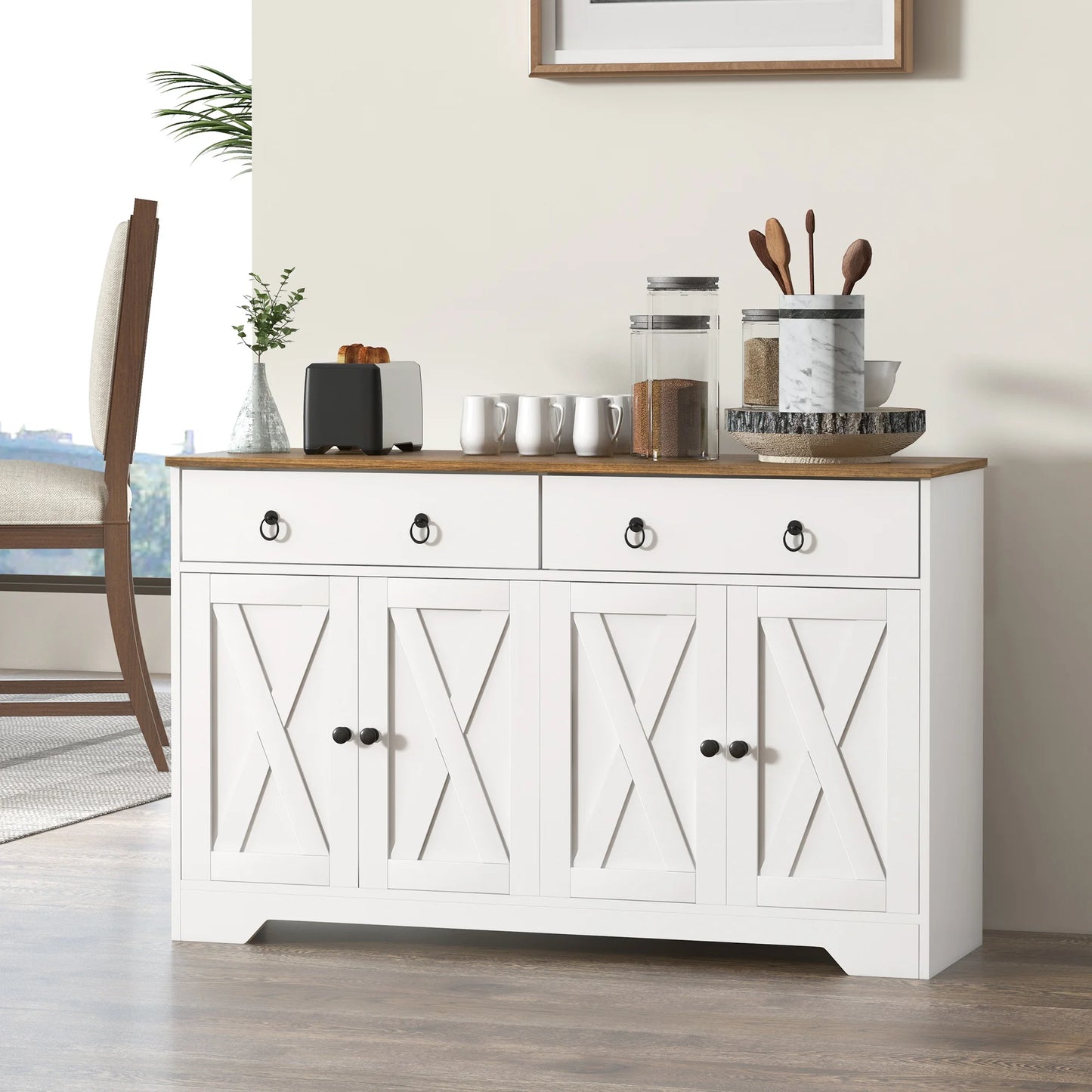 Kitchen Sideboard Buffet Cabinet With Barn Doors Adjustable Shelf Modern Design