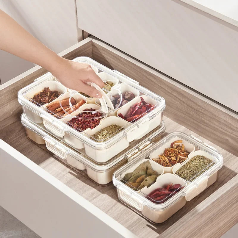 8 Grid Divided Serving Snack Platter Organizer with Lid Handle