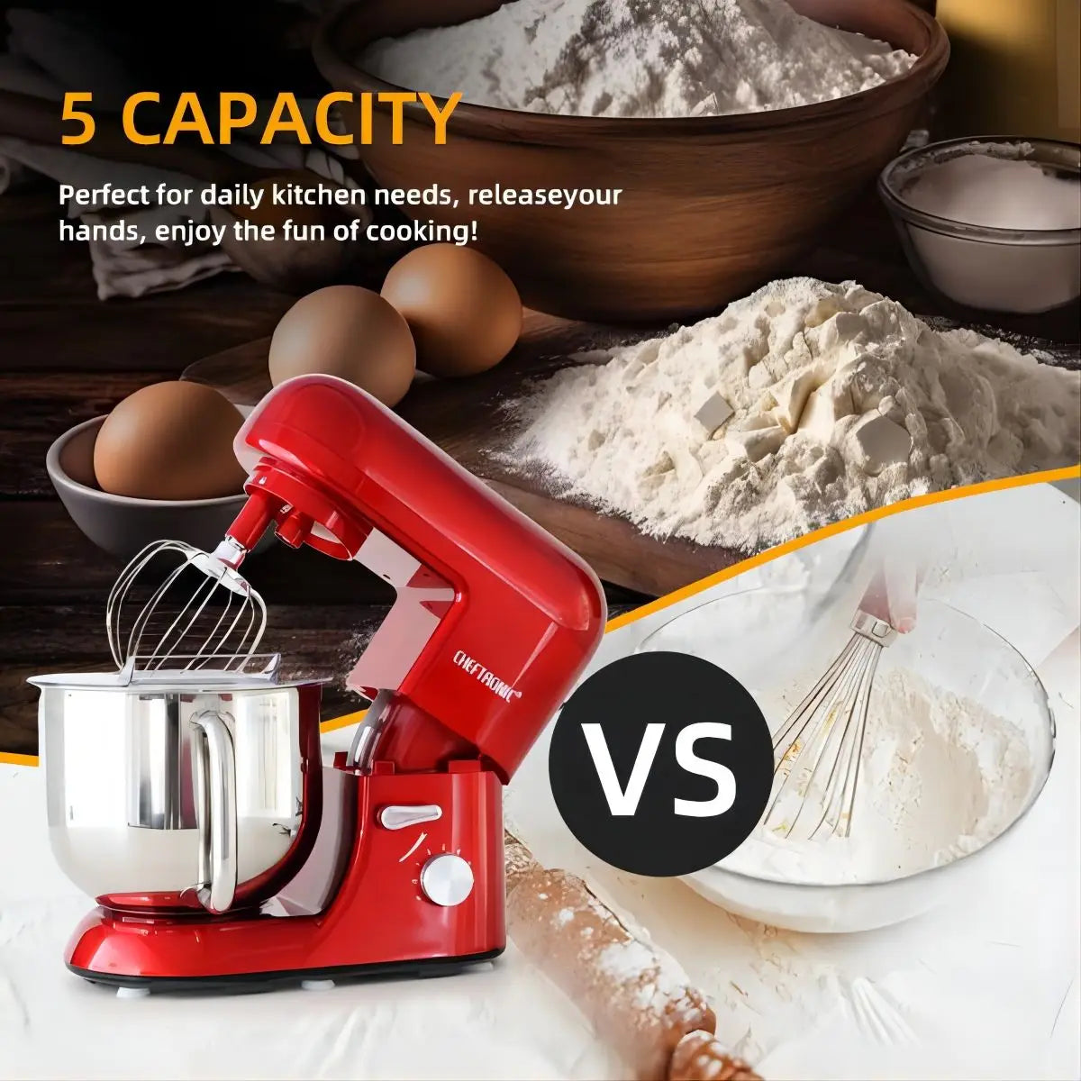 6 Speed Stand Mixer with 7 Quart Stainless Steel Mixing Bowl, Dough hook, Egg whisk