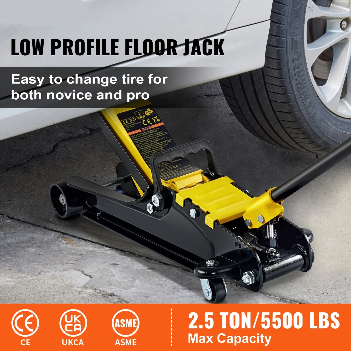 2.5T Floor Hydraulic Jack,  Low Profile, Heavy-Duty Steel with Single Piston Lift Pump