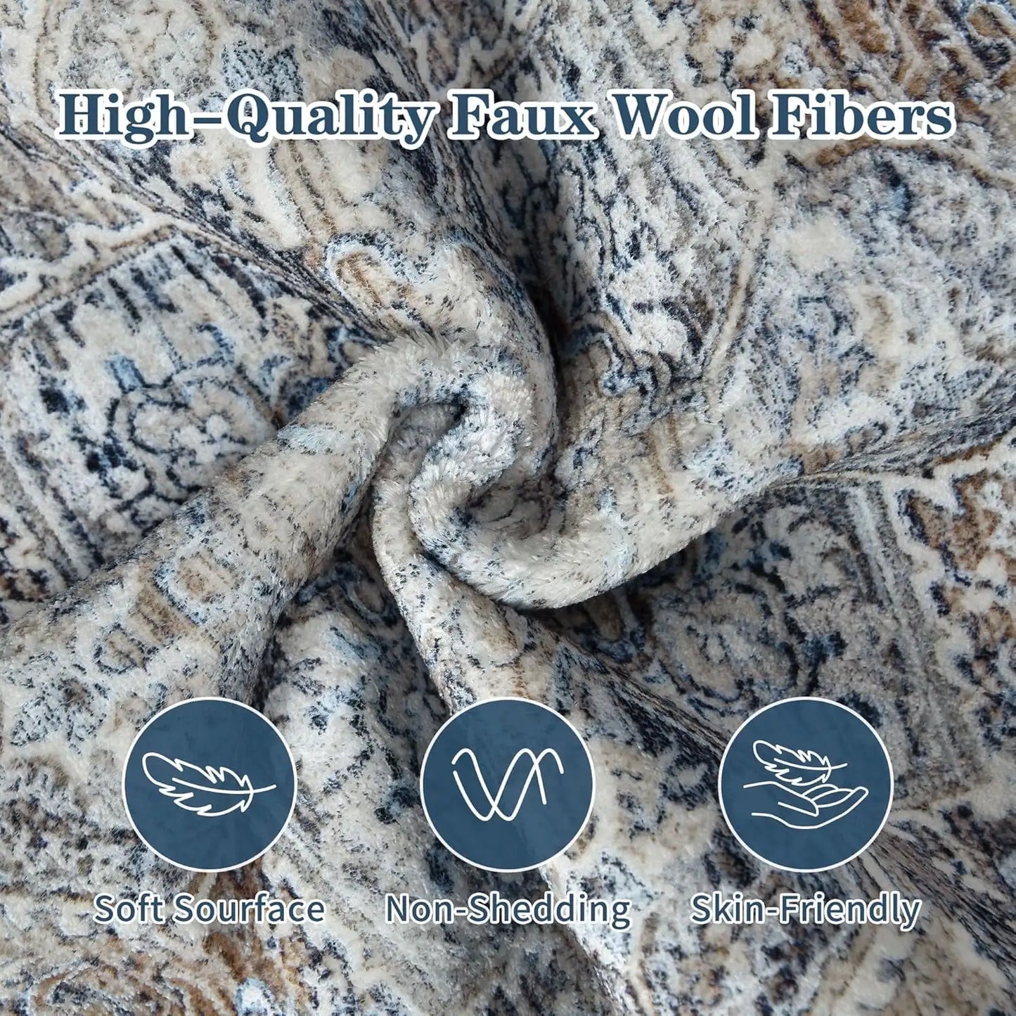 Faux Cashmere Vintage Printed Rug Area Rugs, Low Pile Style