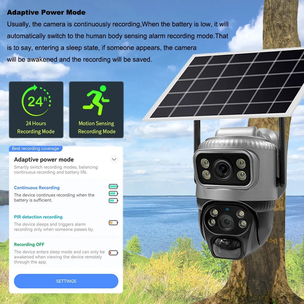 Outdoor 4G Solar Camera 8MP 4K Dual Lens Night Vision PTZ