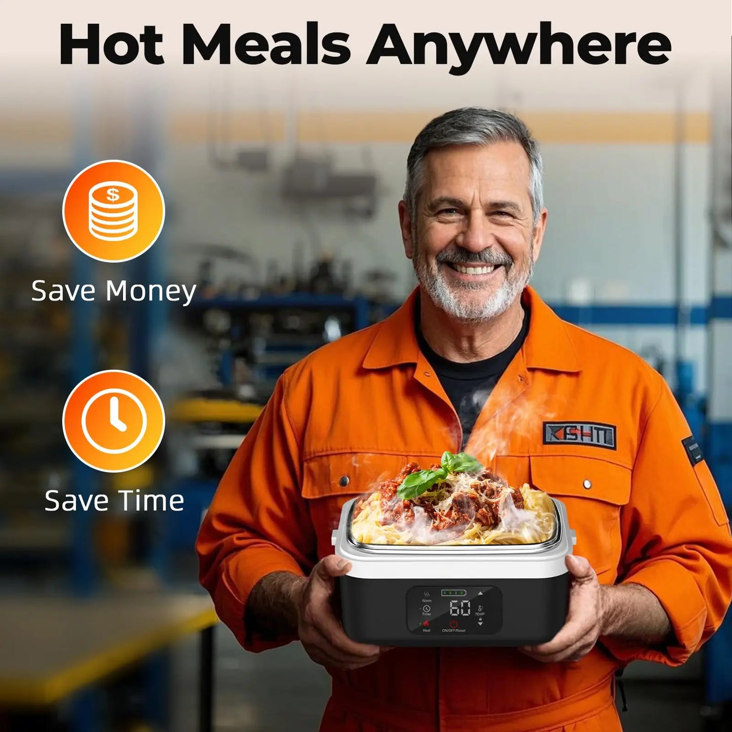 Wireless Insulated Lunch Box With 8000mAh Battery 60W 1L Stainless Steel