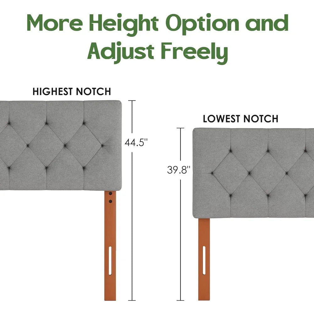 Upholstered Queen Size Headboard Only Adjustable Height Bed Frame 49 to 62 Inches Modern Design