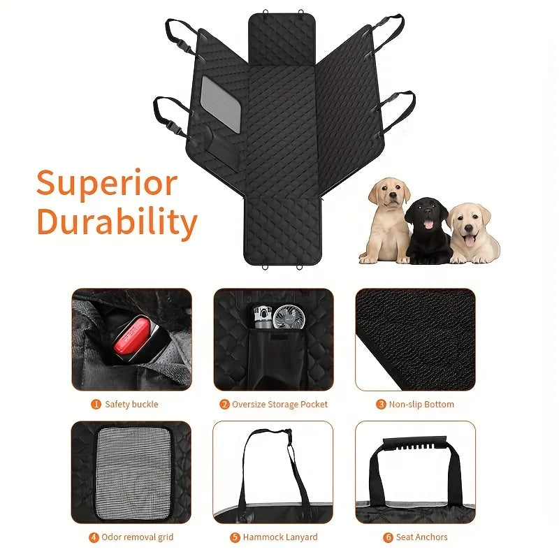 Dog Car Seat Cover With Storage Pockets Waterproof Nonslip Scratchproof
