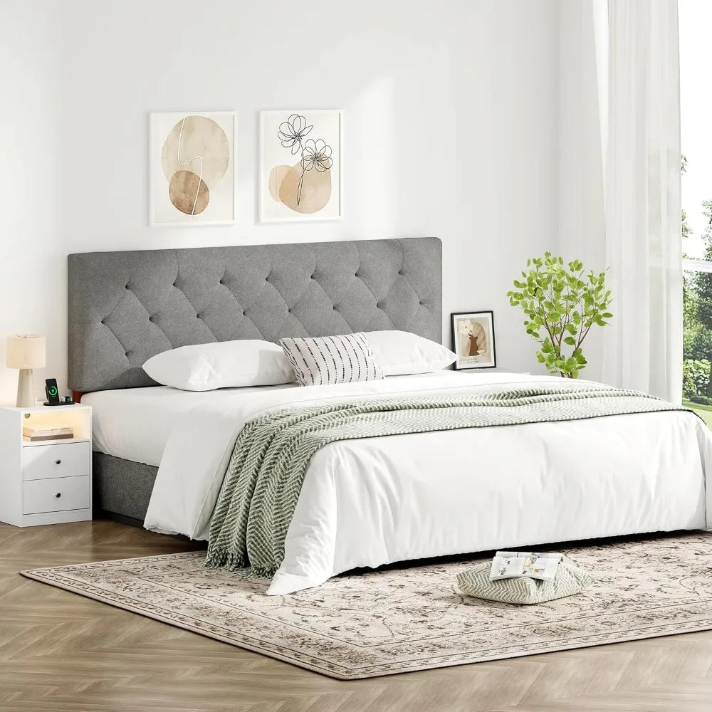 Upholstered Queen Size Headboard Only Adjustable Height Bed Frame 49 to 62 Inches Modern Design