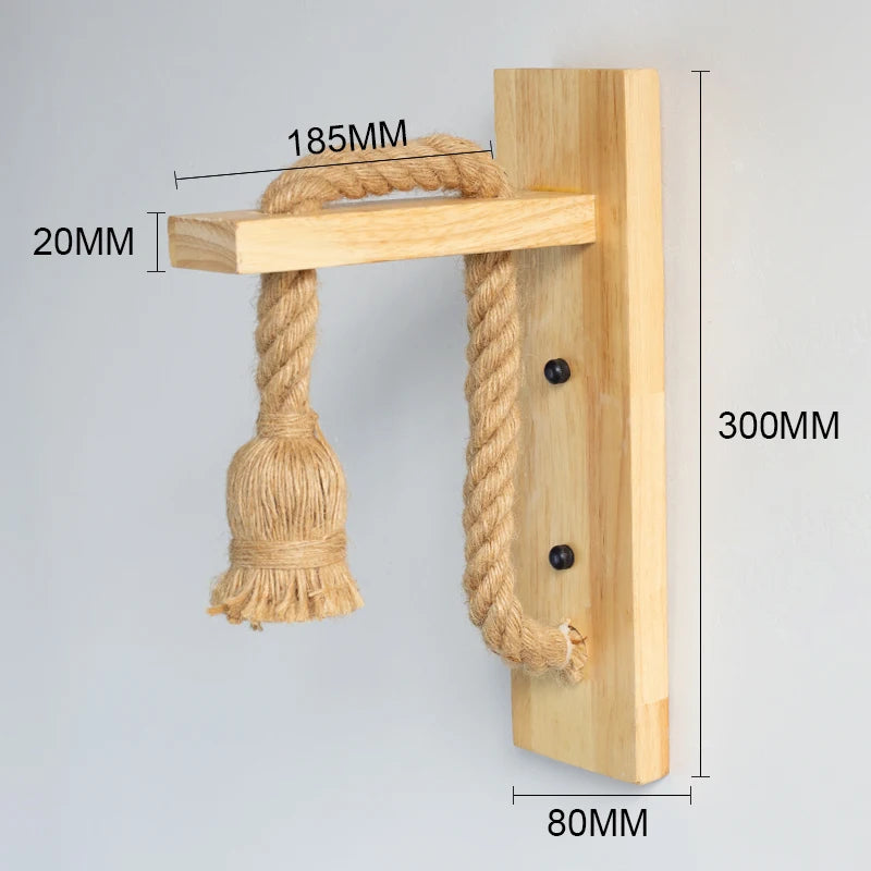 Hemp Rope Beige Wood Wall Sconce 110V 220V Indoor Lighting