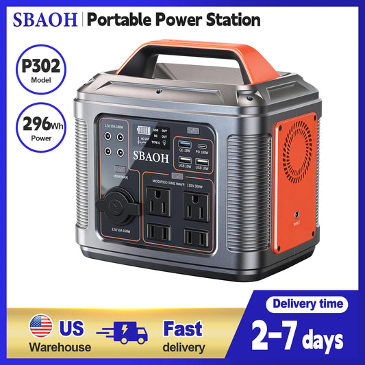 Portable Power Station 300W 296Wh Solar Generator With 110V AC Outlet And Light