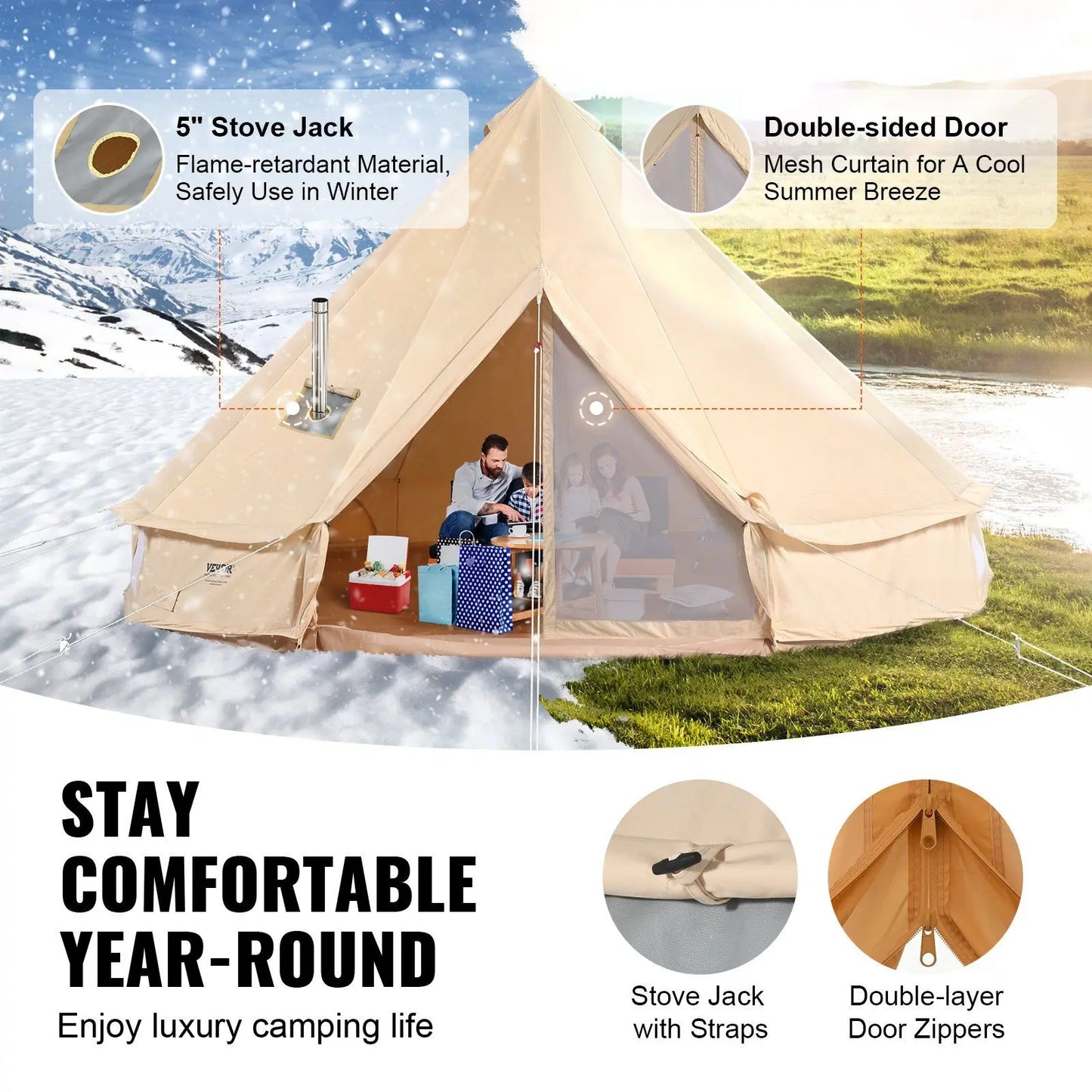 5-8 Person Canvas Waterproof Yurt with Stove Jack 13'x13'