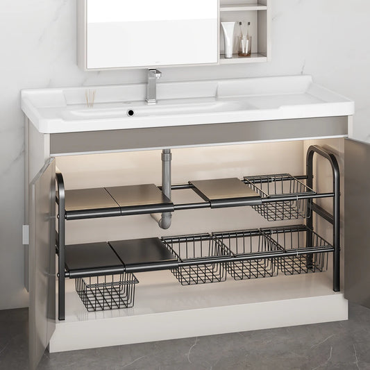 1 Set Multi Use Kitchen Under Bathroom Sink Organizers Expandable Cabinet Shelf Organizer Storage Rack With Removable Baskets