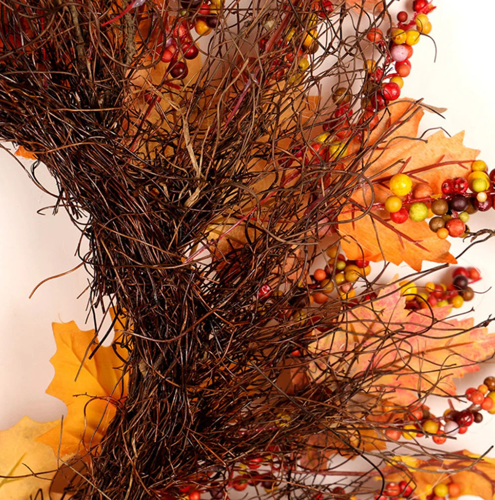 Artificial Berries Maple Leaf Garland Wreath Hanging Decor for Christmas and Thanksgiving Celebrations