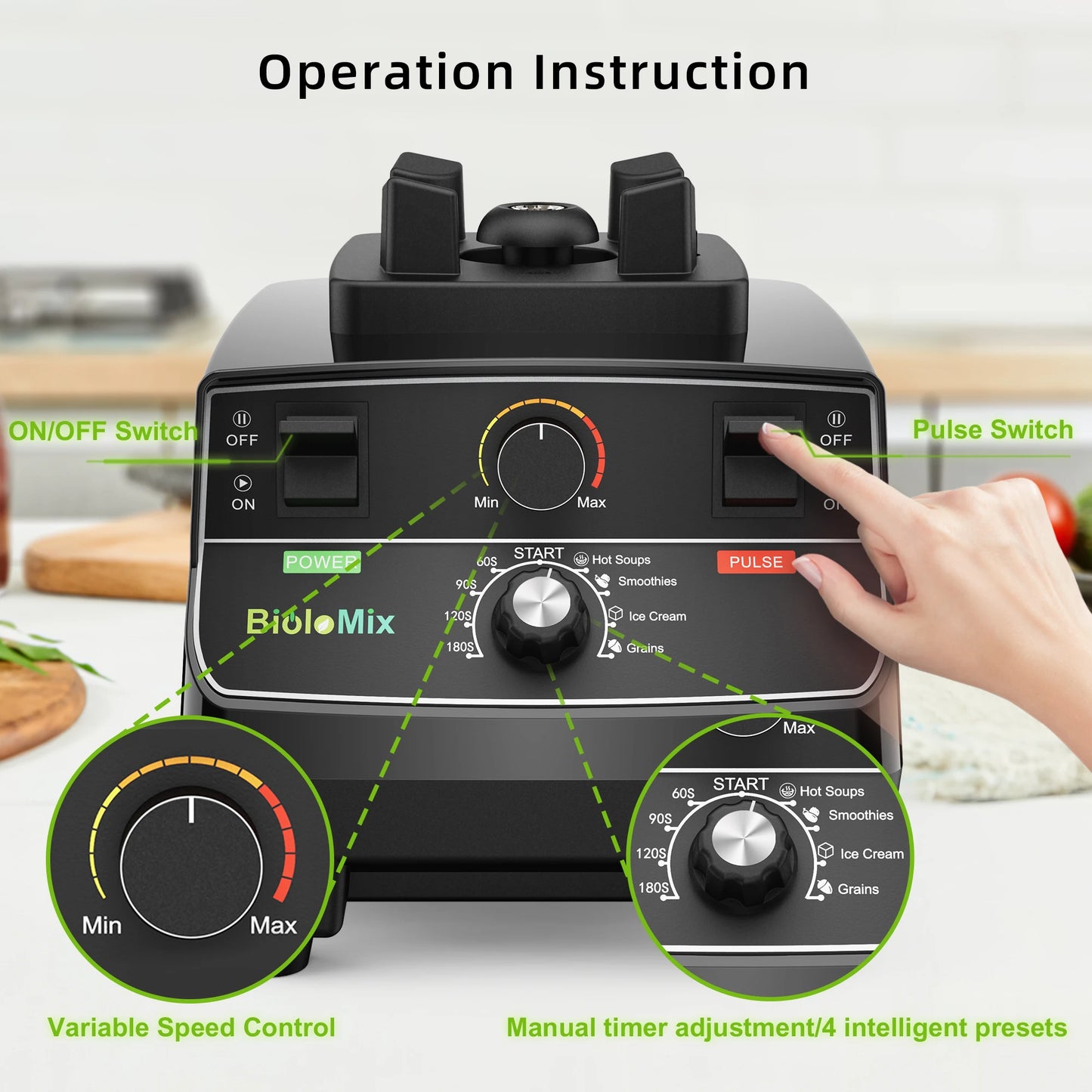 2200W Professional Smart Timer Blender with 2L Round Jar Mixer Juicer Food Processor and Ice Smoothies Crusher