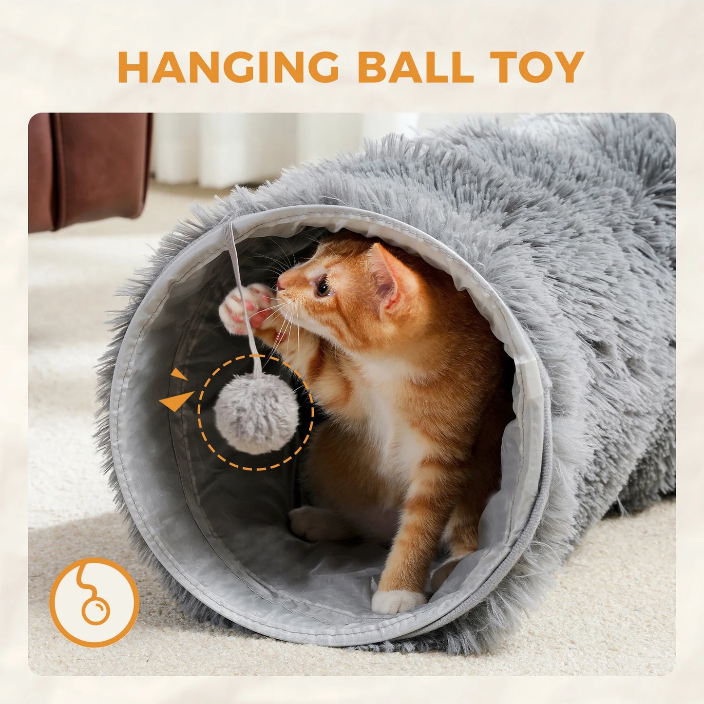 Collapsible Fluffy Plush Cat Tunnel Foldable 44 Inches