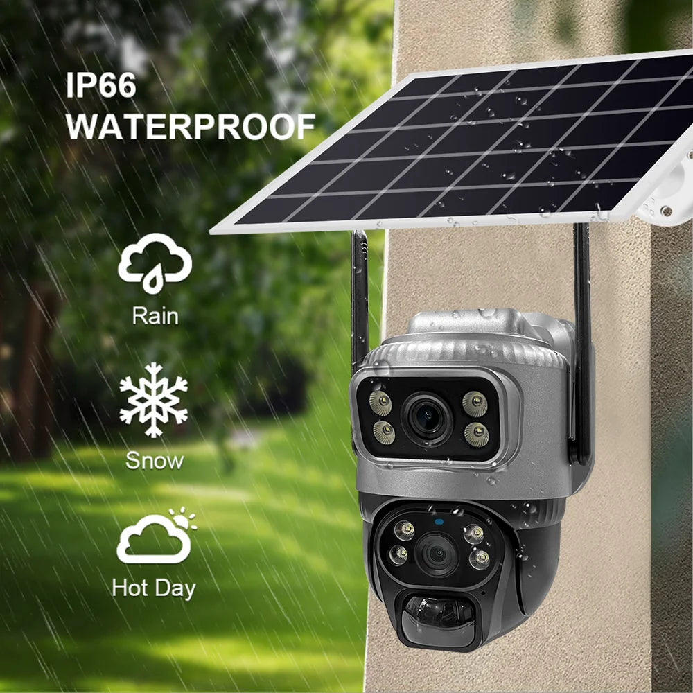 Outdoor 4G Solar Camera 8MP 4K Dual Lens Night Vision PTZ