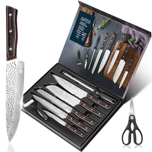 8 Piece Chef Kitchen Knives Set Hammer Pattern Sharp Cutting Blades