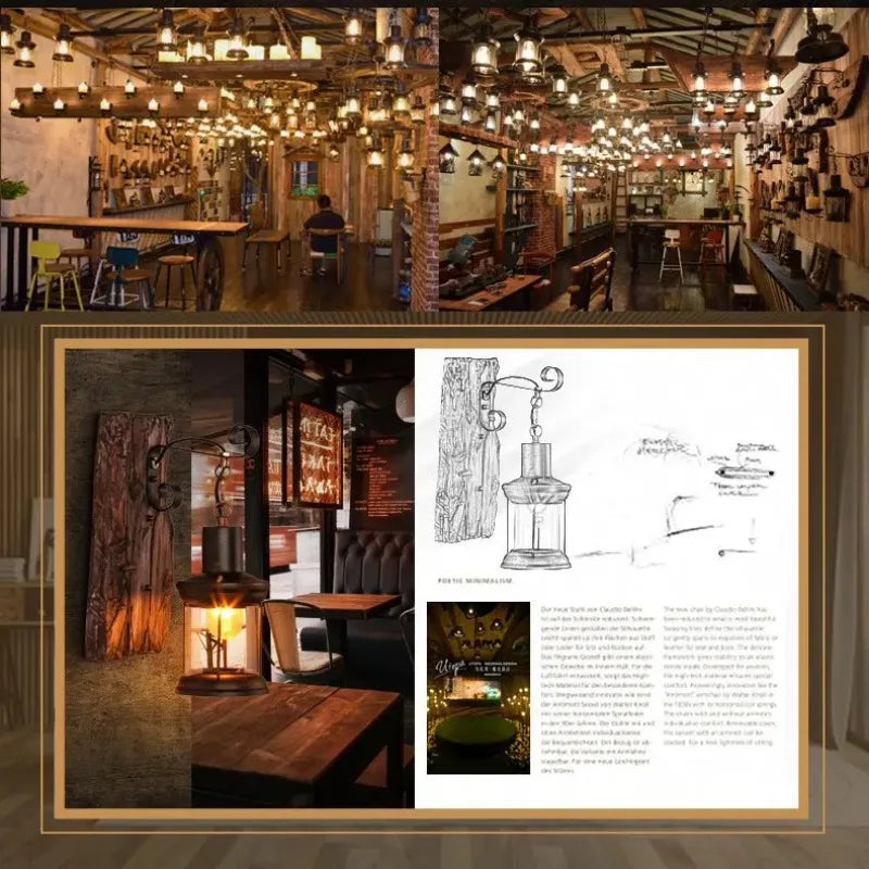 Antique New Style Industrial Wood Wall Sconce Light Rustic Wall Lamp