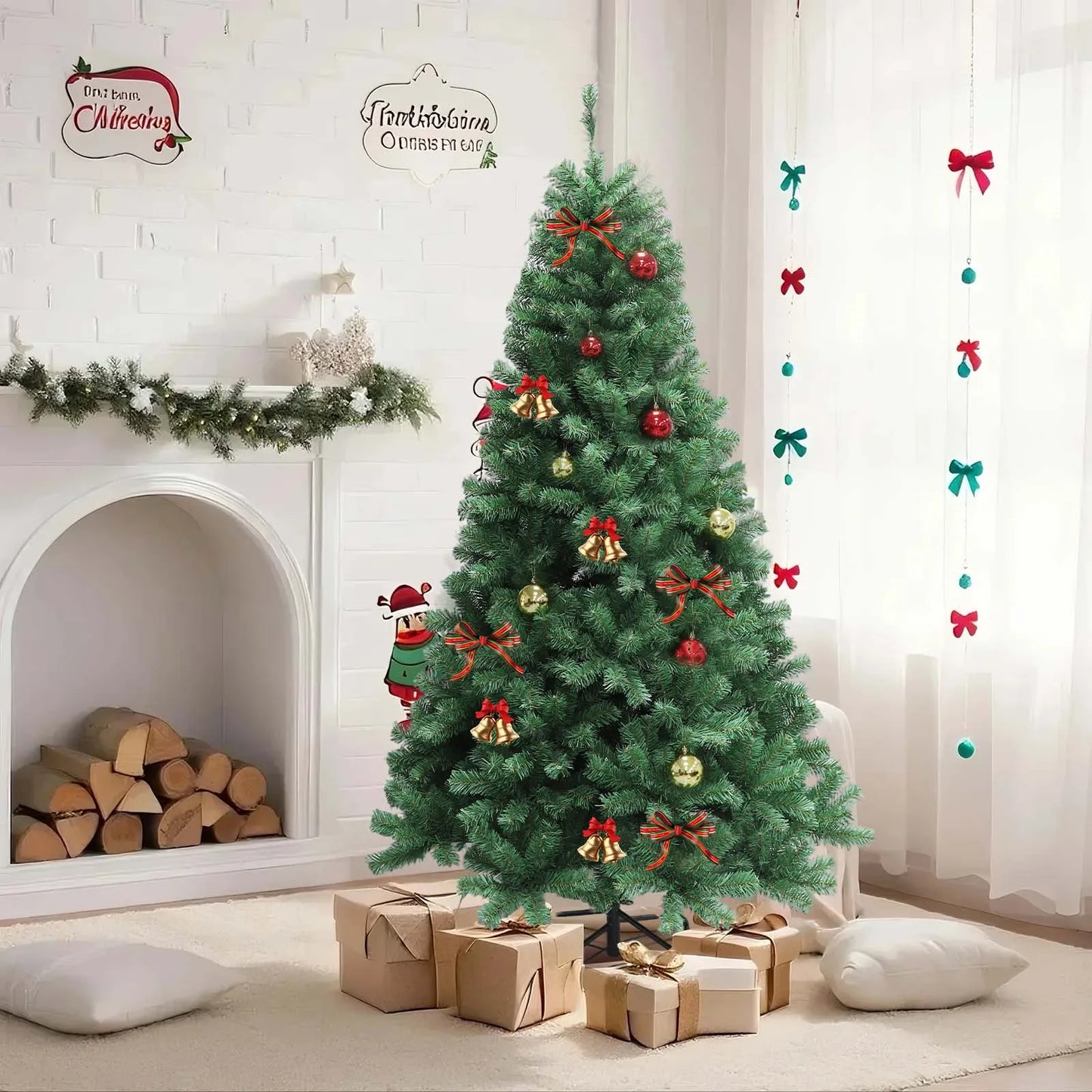 6-7ft Pre Lit Christmas Tree With LED Lights 8 Lighting Modes For Seasonal Decor