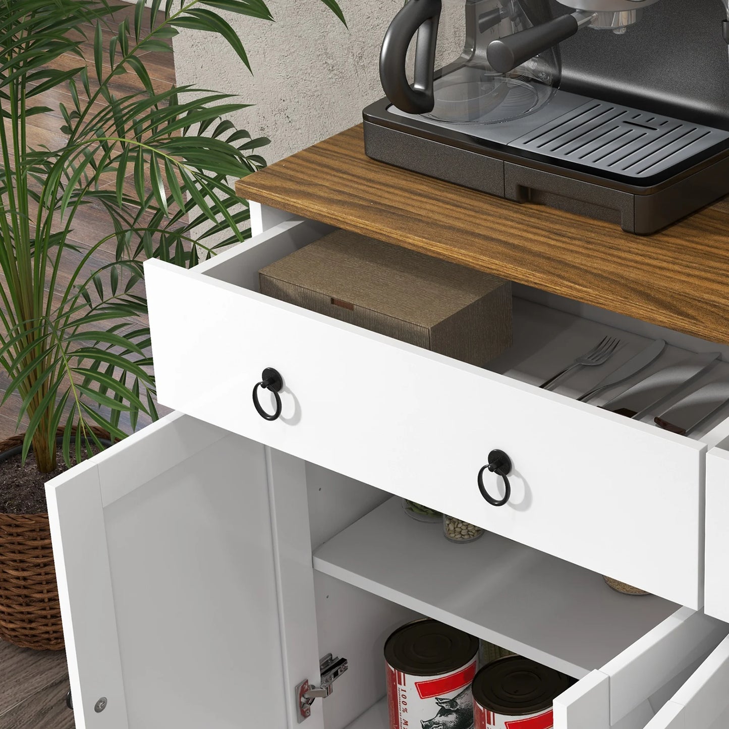 Kitchen Sideboard Buffet Cabinet With Barn Doors Adjustable Shelf Modern Design