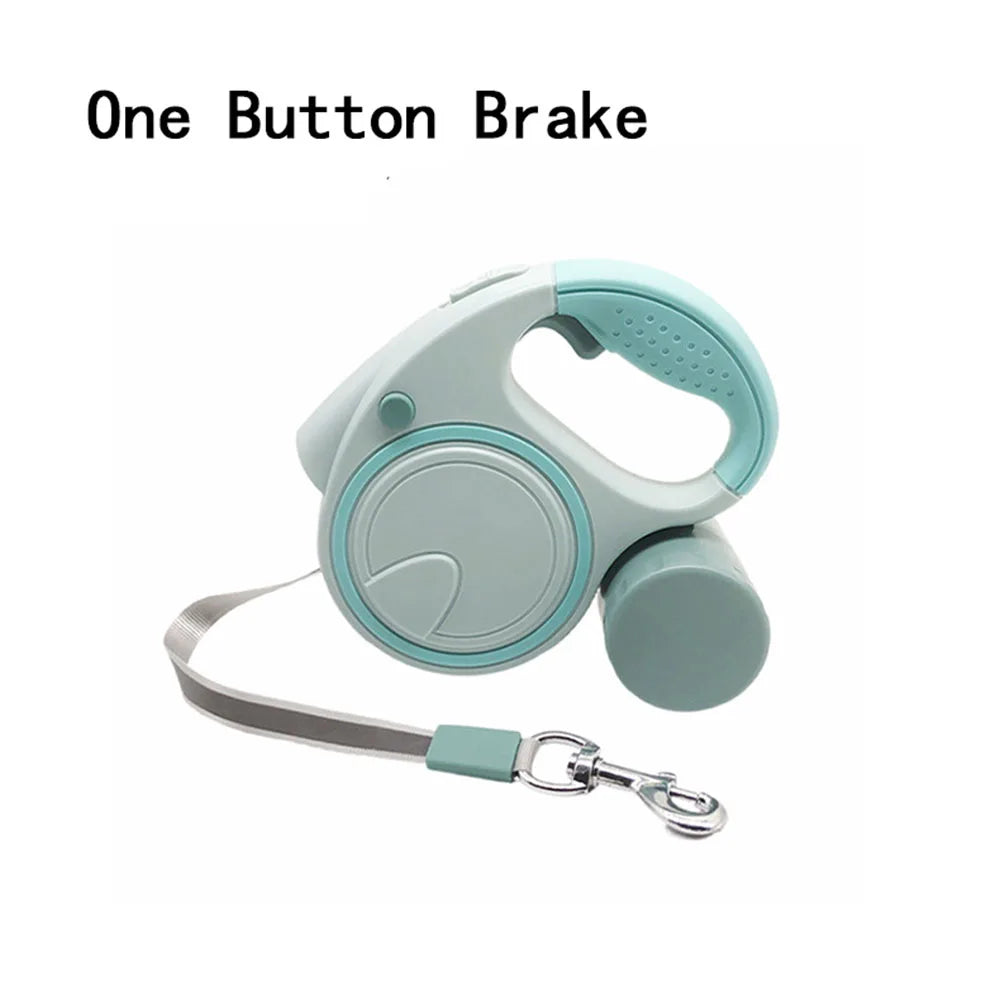 Dog Leash With LED Lights And Garbage Bag Holder Retractable Nylon 5M