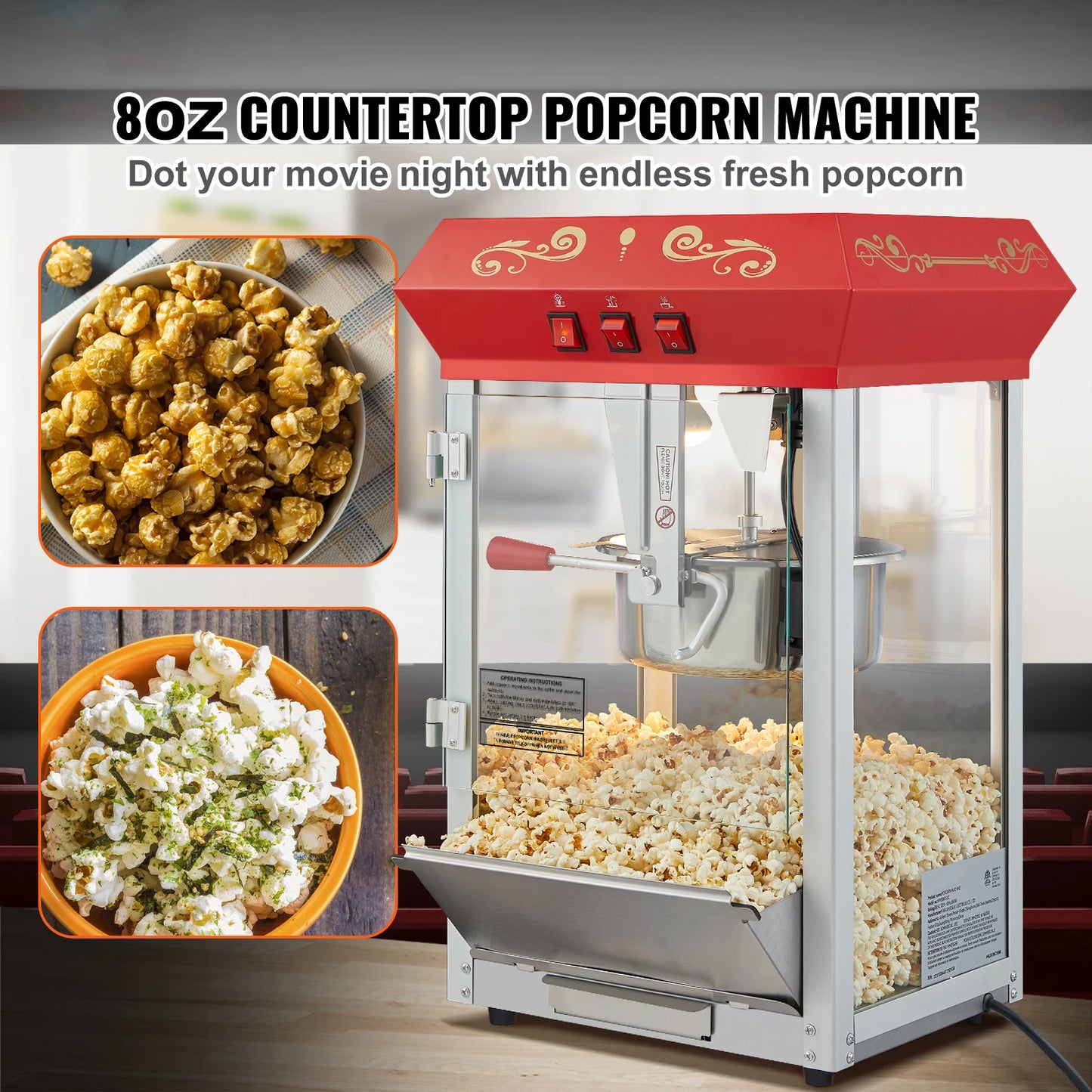 Electric Popcorn Maker 8 To 12 Oz With Scoop Spoon SUS304 Heating Tube