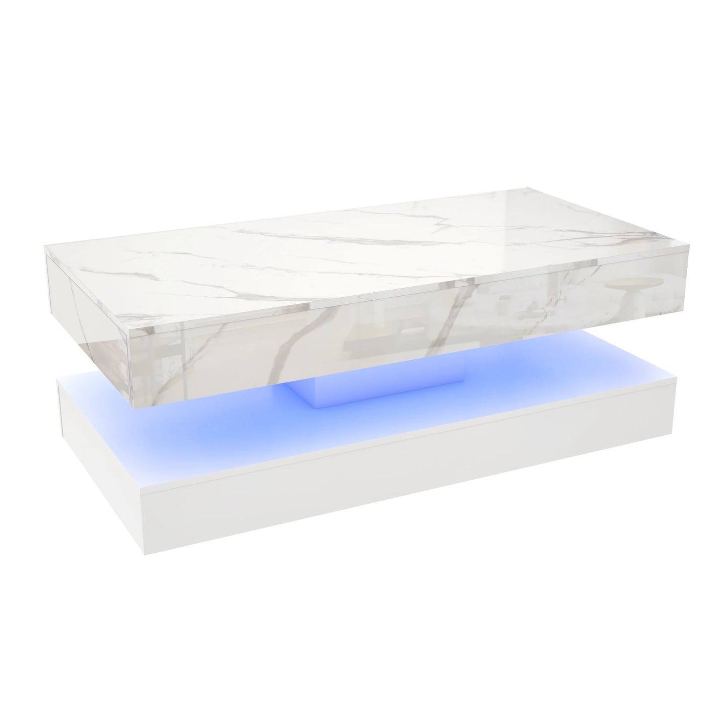 Modern Stylish Coffee Table with LED Lights Double Layer Design for Living Room with Storage Drawers
