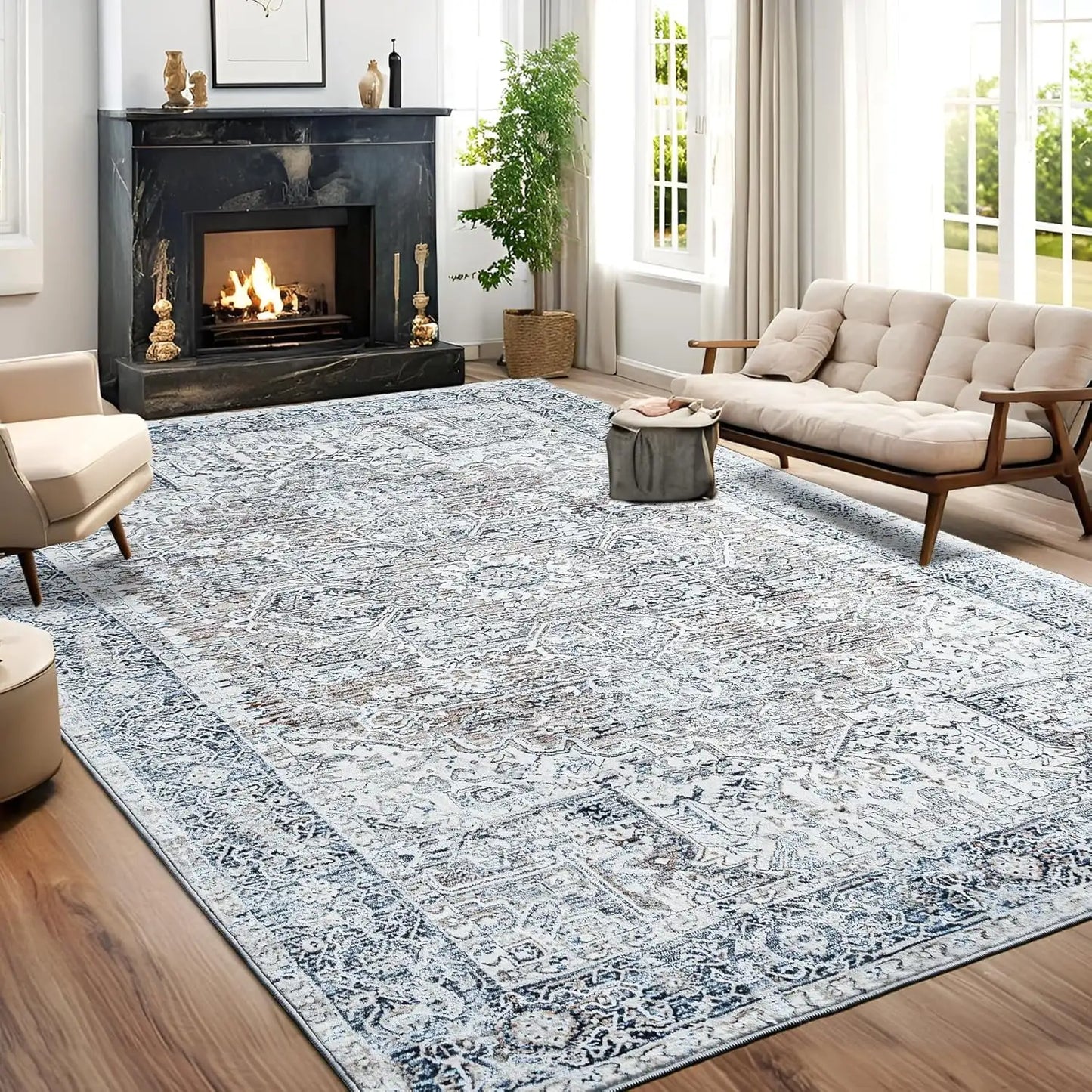 Faux Cashmere Vintage Printed Rug Area Rugs, Low Pile Style