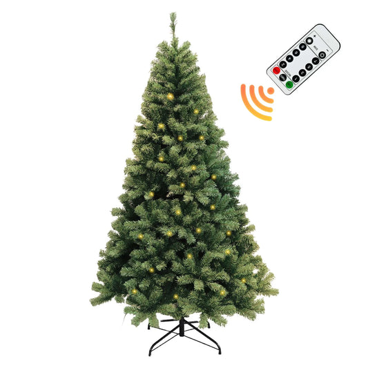 6-7ft Pre Lit Christmas Tree With LED Lights 8 Lighting Modes For Seasonal Decor