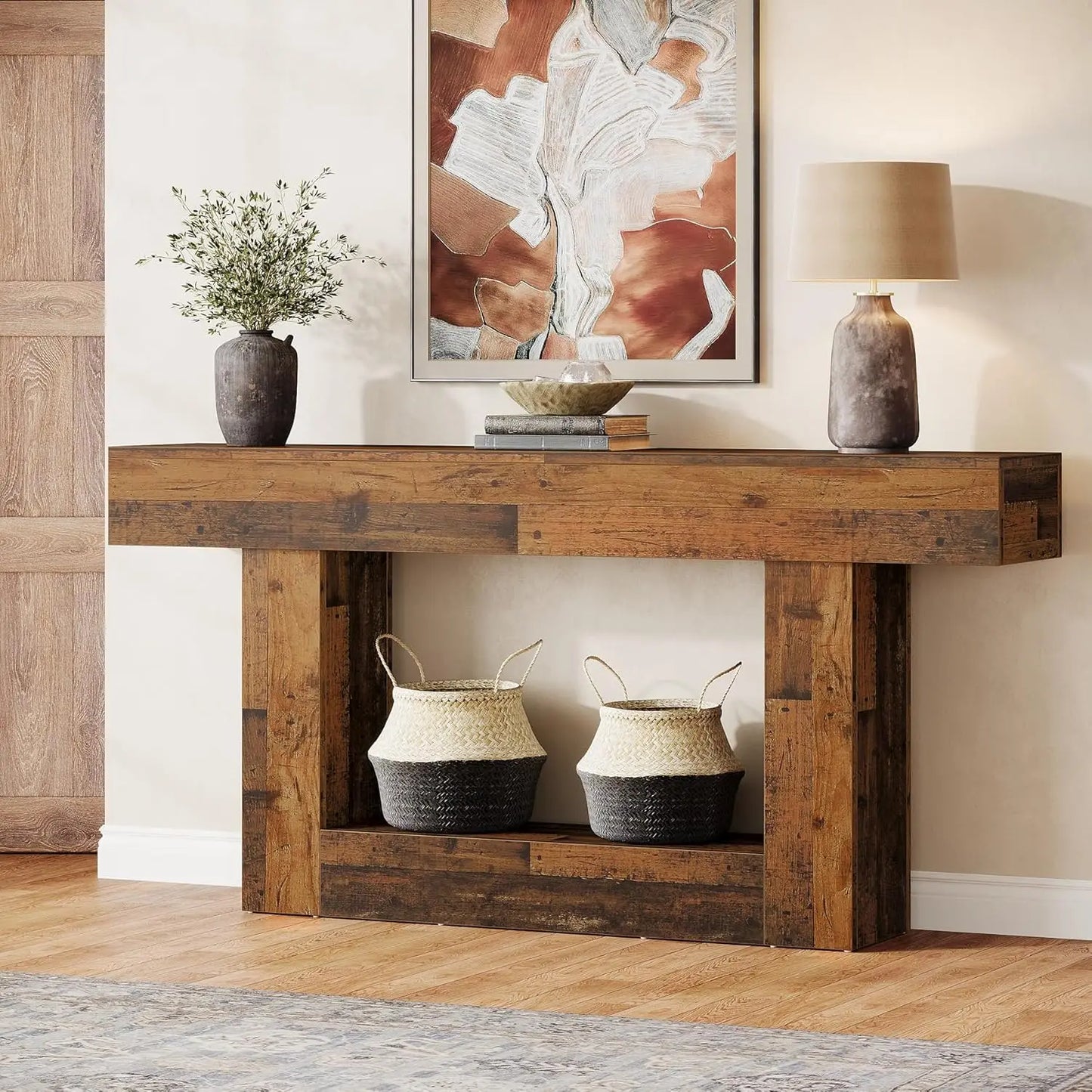 Tribesigns Two Tier Farmhouse 63 Inch Entryway Console Table With U Shaped Base