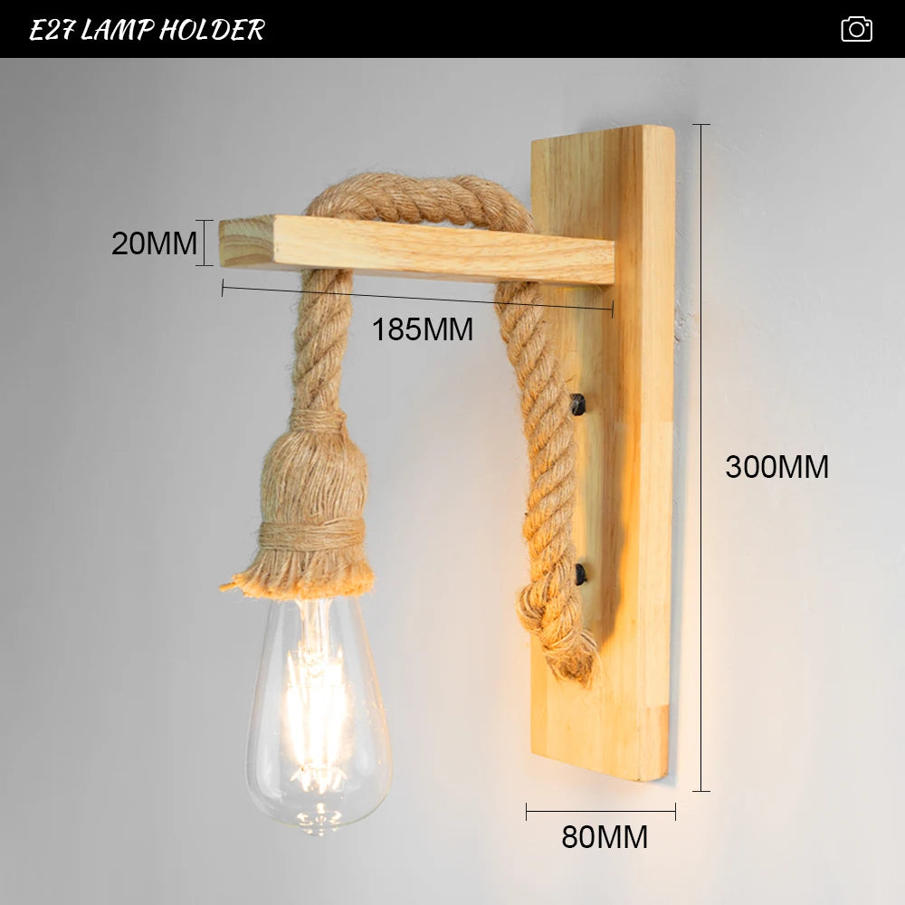 Hemp Rope Beige Wood Wall Sconce 110V 220V Indoor Lighting
