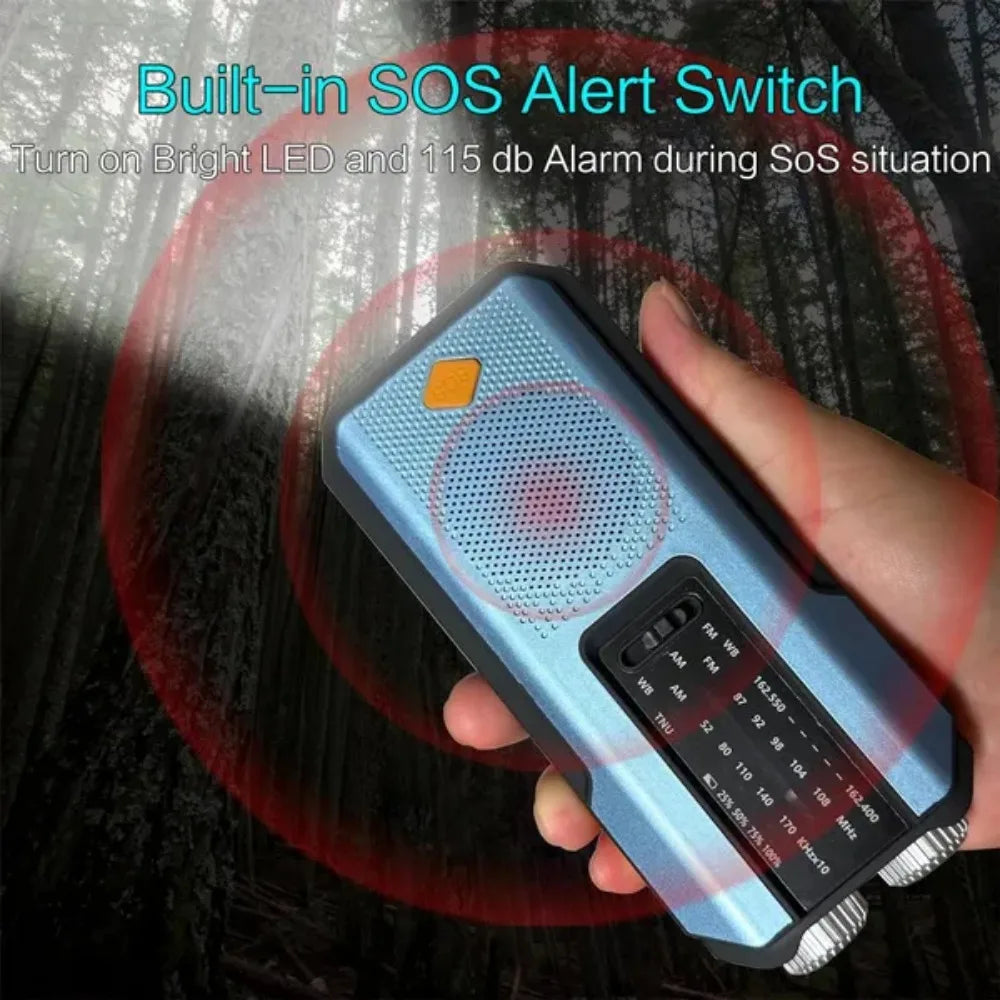 Emergency Weather Radio Multifunctional FM AM WB Hand Crank Solar USB Charging 2000mAh Power Bank LED Flashlight