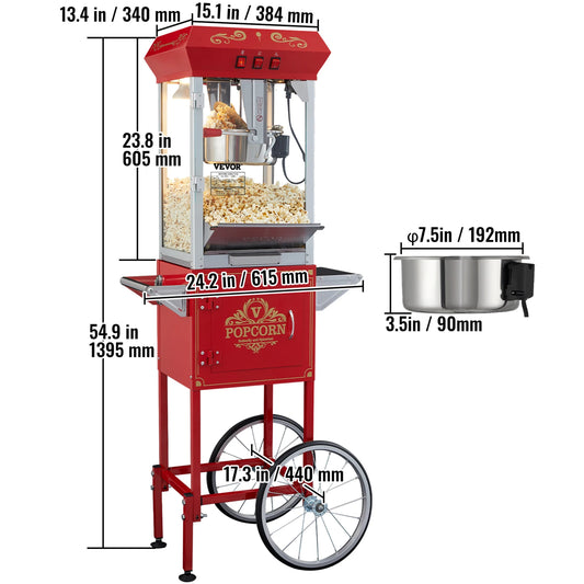 Electric Popcorn Maker 8 To 12 Oz With Scoop Spoon SUS304 Heating Tube
