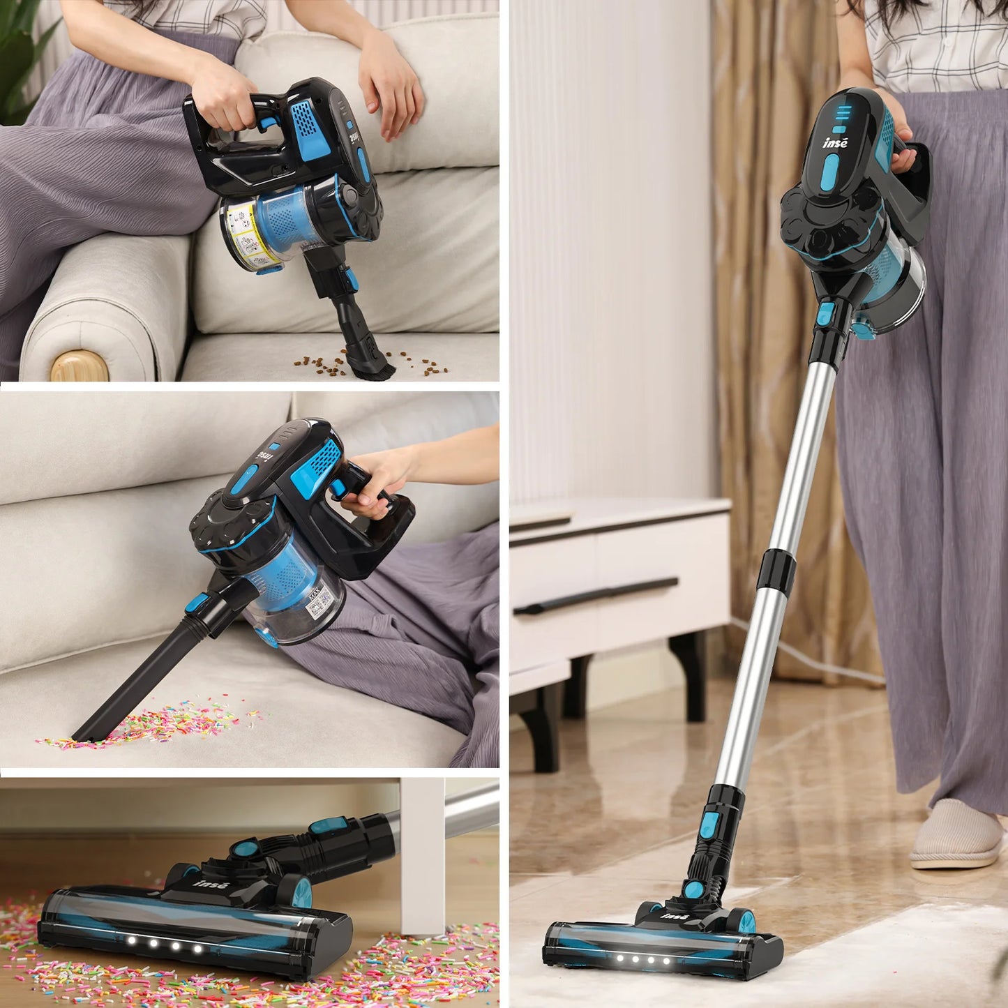 INSE Cordless Vacuum Cleaner, 20KPa Stick Vacuum 40min Runtime