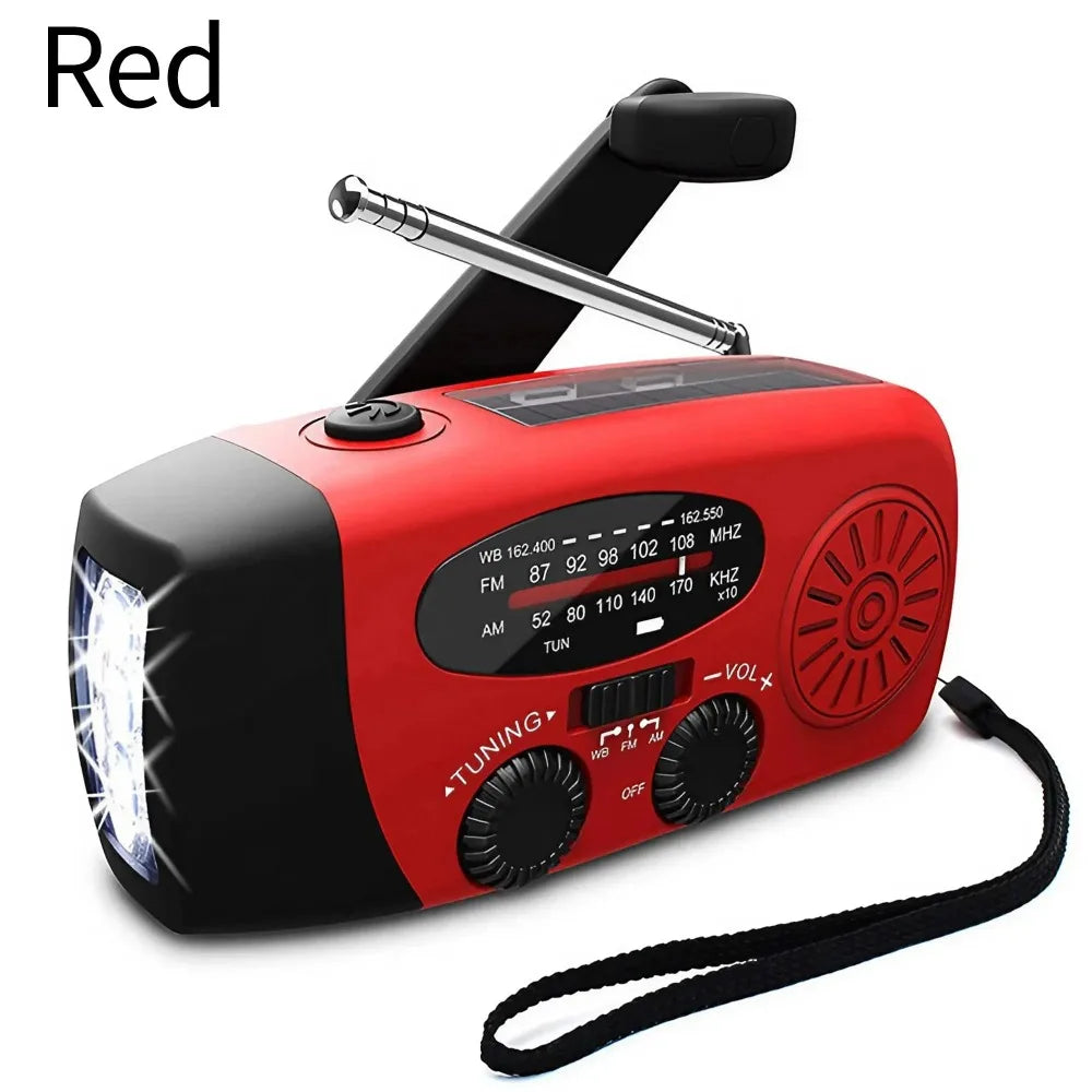 Emergency Weather Radio Multifunctional FM AM WB Hand Crank Solar USB Charging 2000mAh Power Bank LED Flashlight
