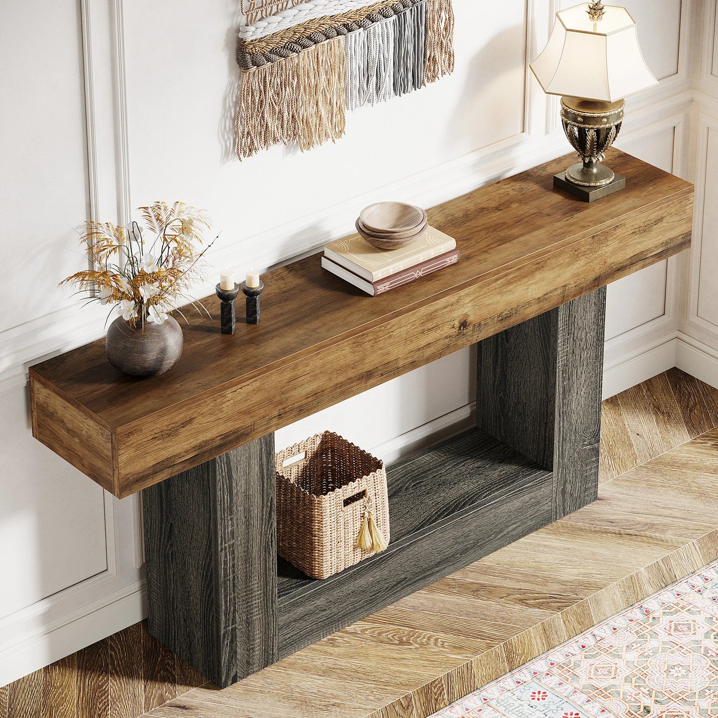 Tribesigns Two Tier Farmhouse 63 Inch Entryway Console Table With U Shaped Base
