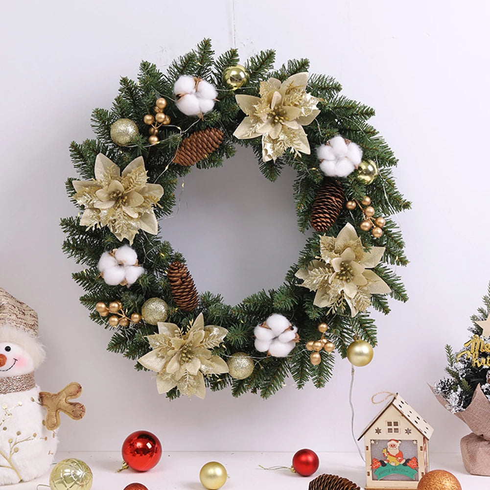 Christmas Wreath With Spruce Pine Cones And Berry Balls PVC Light Up For Indoor Outdoor Use 40cm Red Gold