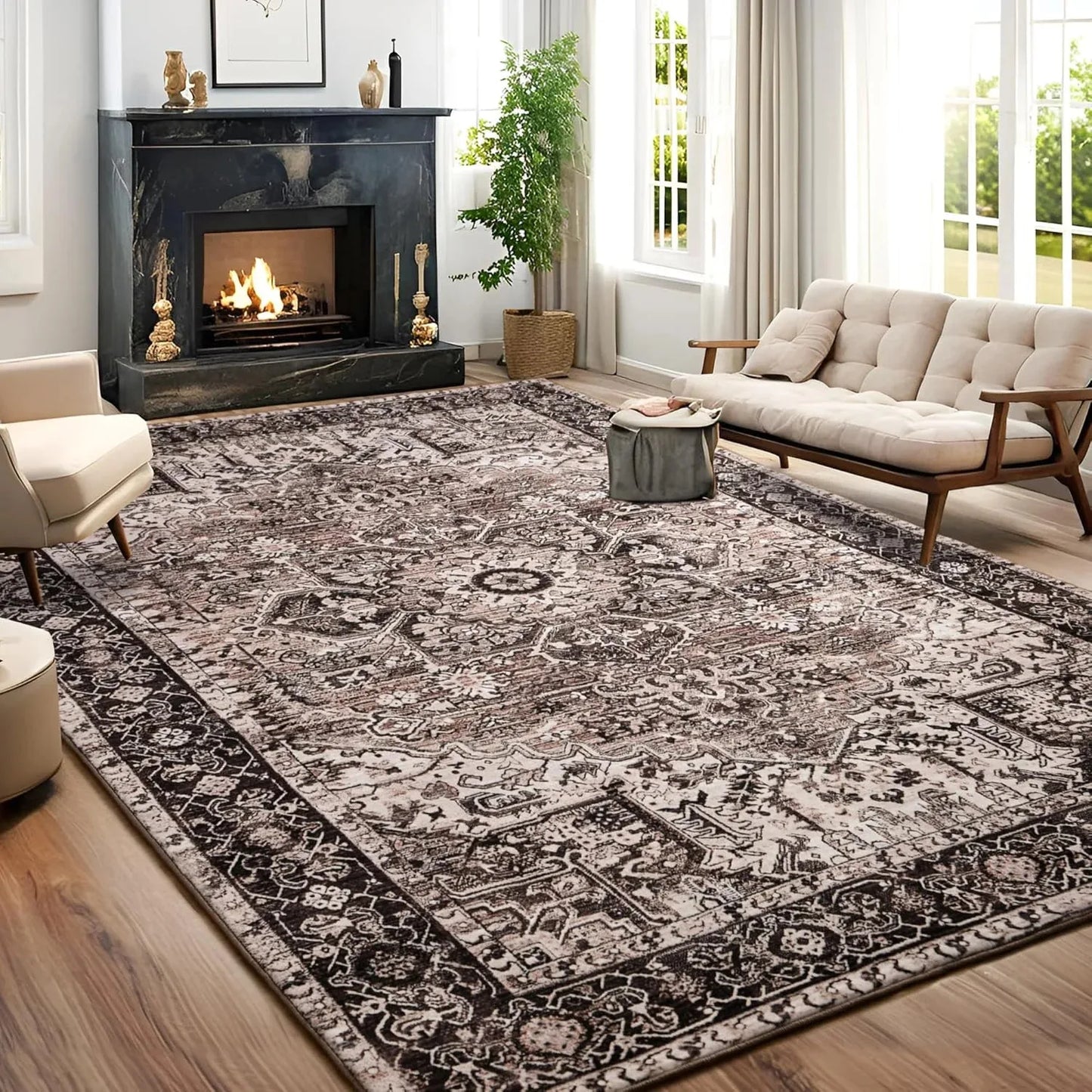 Faux Cashmere Vintage Printed Rug Area Rugs, Low Pile Style