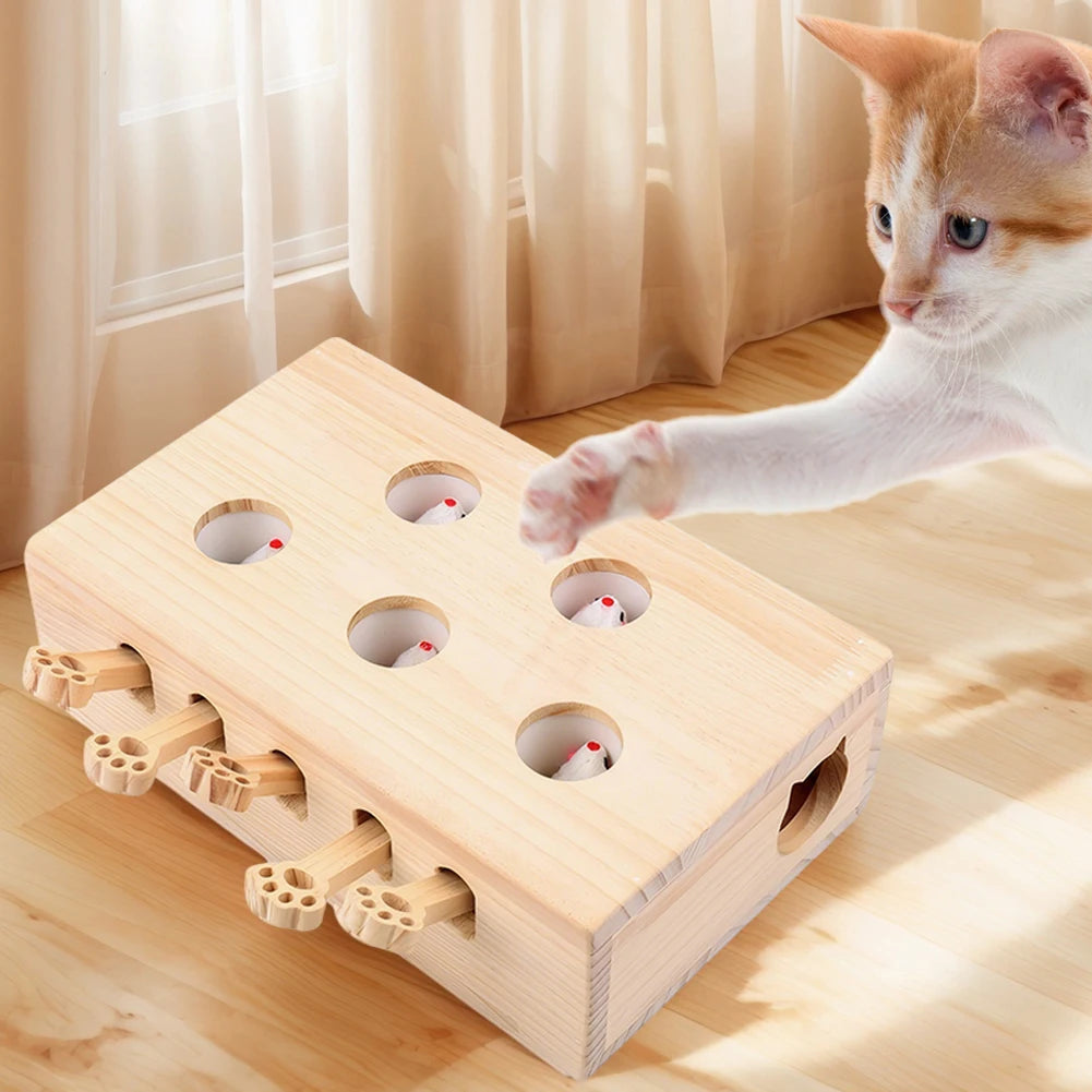 Wooden Whack A Mole Cat Toy Interactive Enrichment
