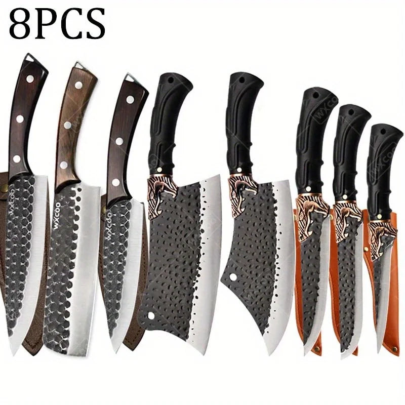 8PCS Professional Kitchen Chef Knife Set Stainless Steel Handmade Forged Knives