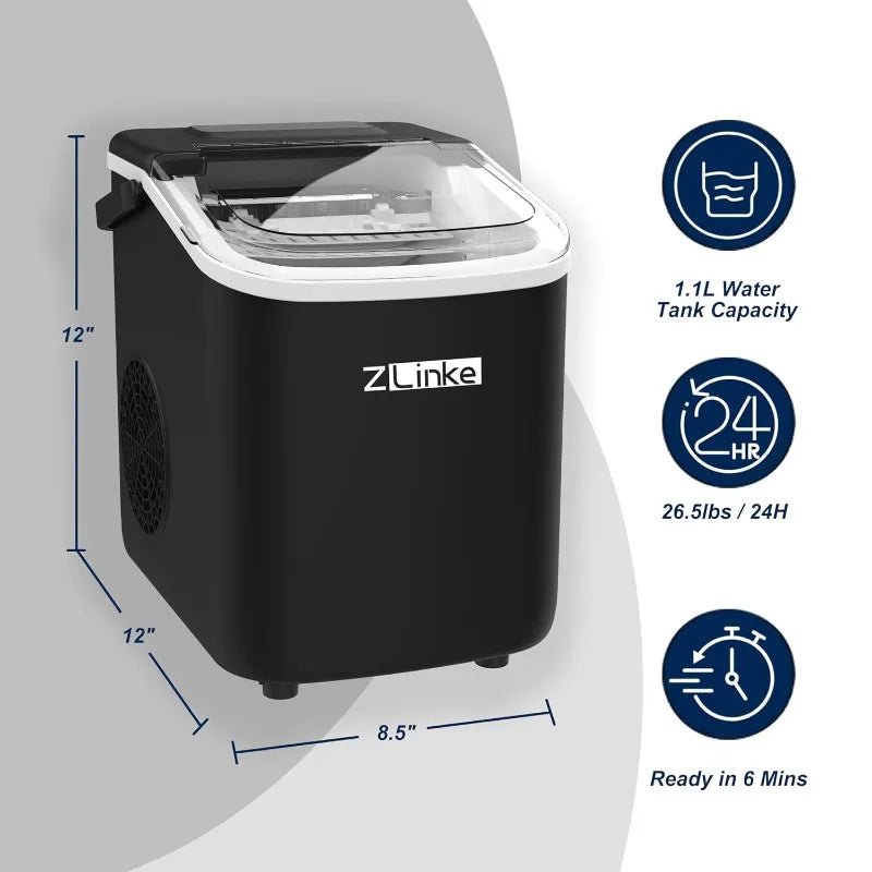 Countertop Ice Maker Portable Self Cleaning Machine Produces 9 Bullet Ice Cubes in 6 Minutes 26.5 Pounds Per Day Includes Ice Scoop and Basket