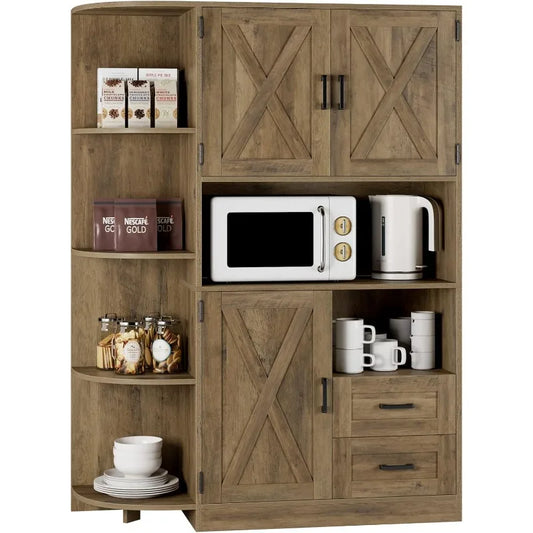 60.4" Farmhouse Kitchen Pantry Storage Cabinet, Freestanding Hutch With Doors & Shelves