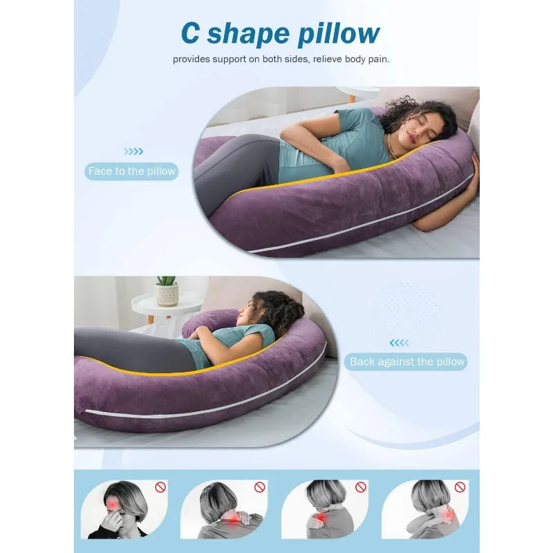 Pregnancy Pillow Maternity Body Pillow with Velvet Cover C Shaped for Sleeping